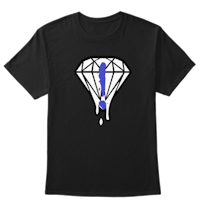 a black t - shirt with a blue diamond on it