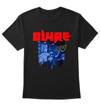 a black t - shirt with the words blure on it